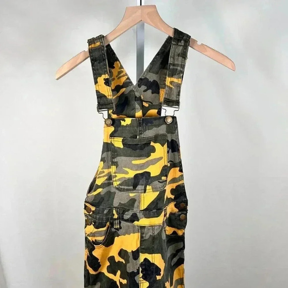 American Bazi Size Medium Bib Overalls Camouflage Streetwear Jumpsuit Yellow Gra - Picture 3 of 13